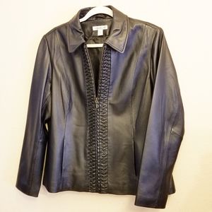 Coldwater Creek Black Leather Jacket Ruched Trim L